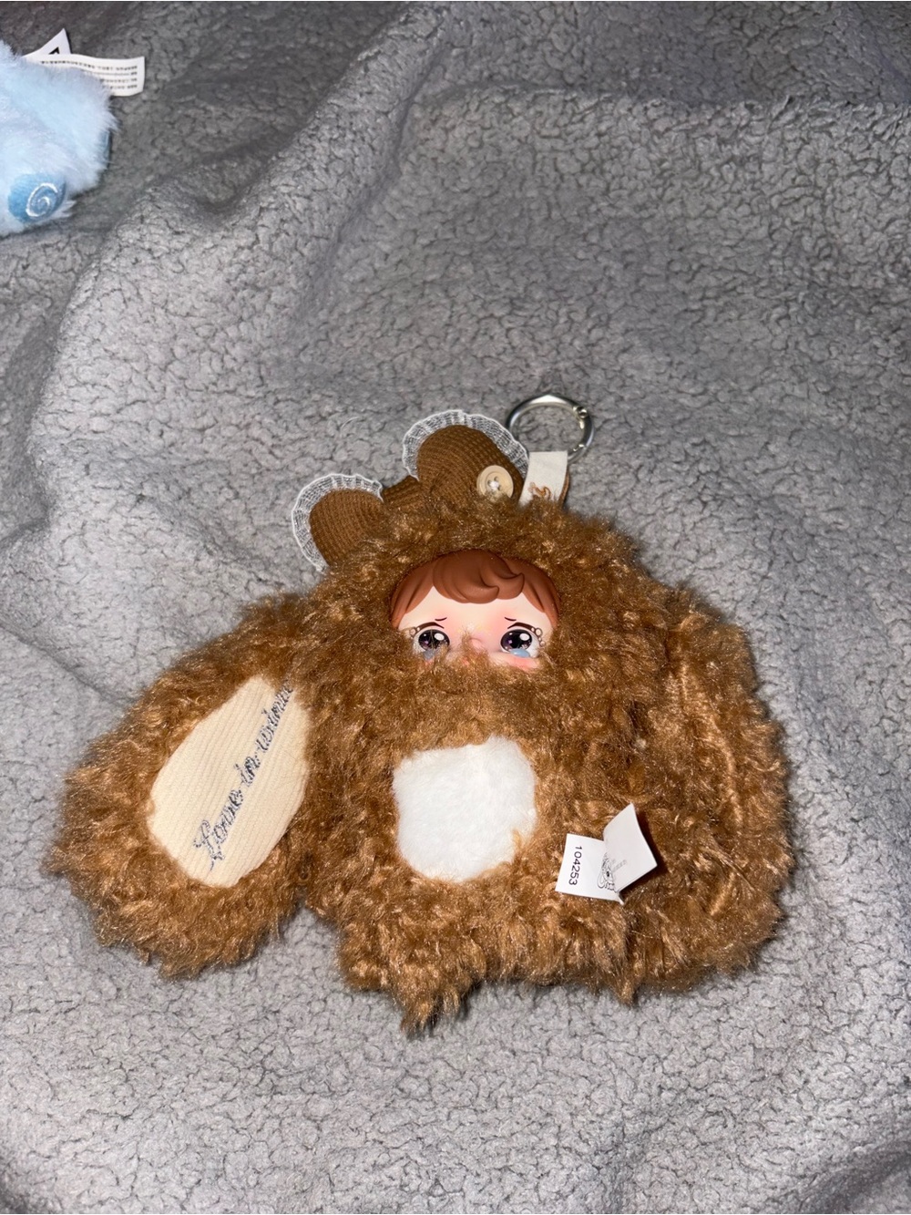 Plush Brown Bunny Keychain with Cute Face - Kids Toys